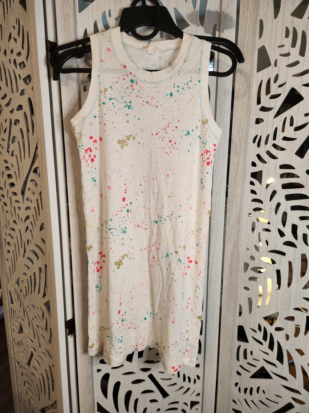 J. Crew White Tank Dress with Colorful Splatter